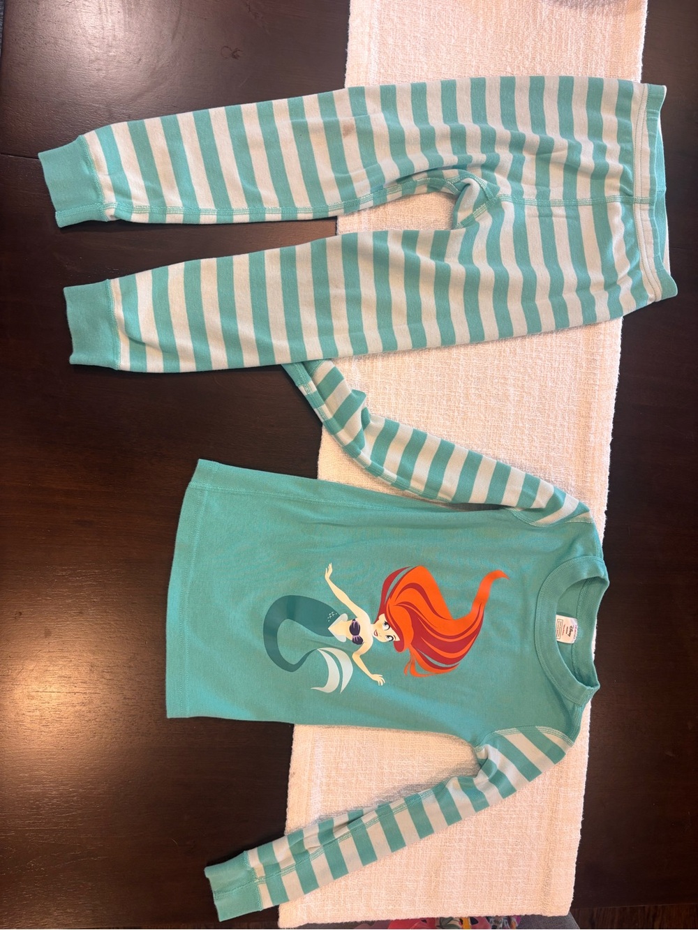Hanna Andersson Teal Mermaid Stripe Pajama Set with Graphic Top